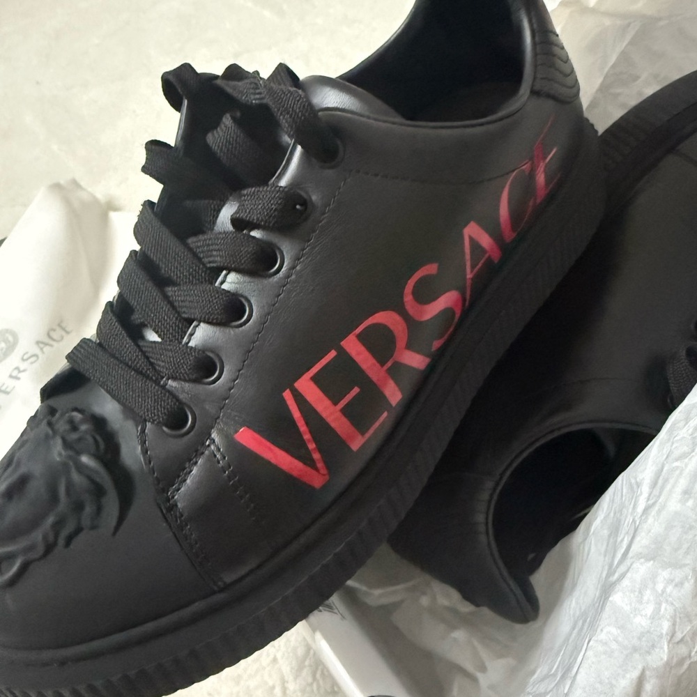 Versace Men's Black and Red Sneakers